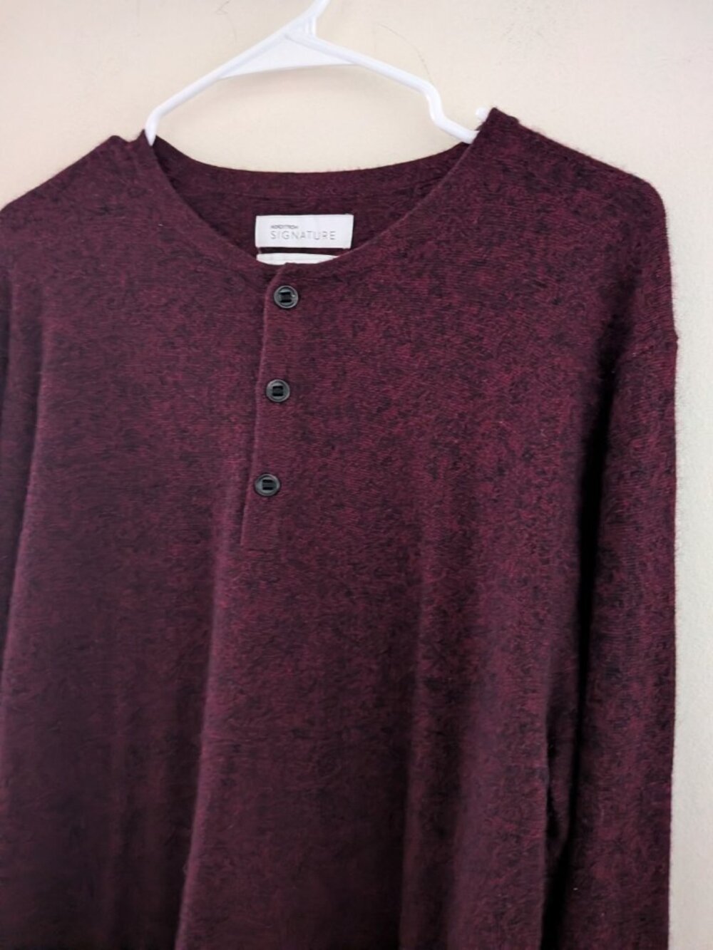 Nordstrom 100% Cashmere Henley Sweater Men's Large Button V-Neck Black Red Fall